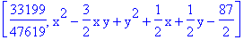 [33199/47619, x^2-3/2*x*y+y^2+1/2*x+1/2*y-87/2]